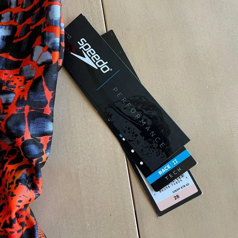 NEW Speedo PowerFlex Shatter Skin Super‎ Pro Back Race Swimsuit, Vibrant Orange